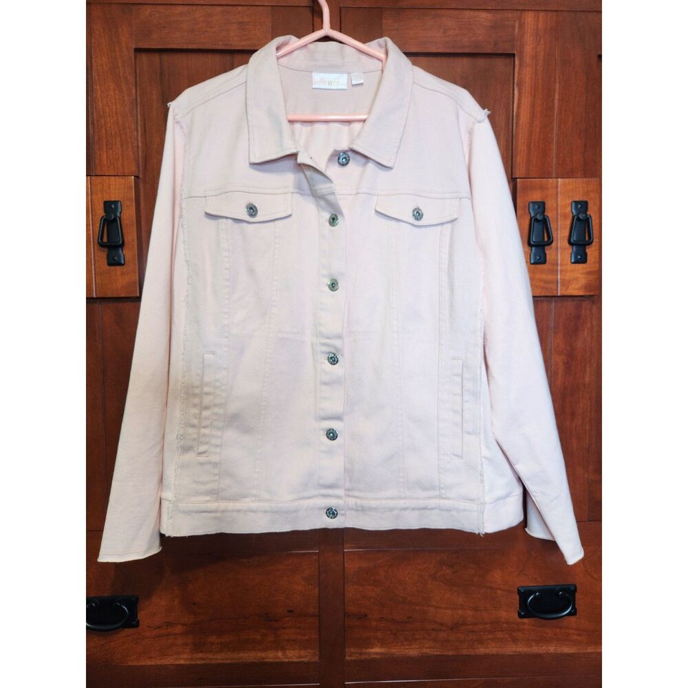 Belle by Kim Gravel Pale Pink Denim Jacket w/ Knit Sleeves Womens Size 2X